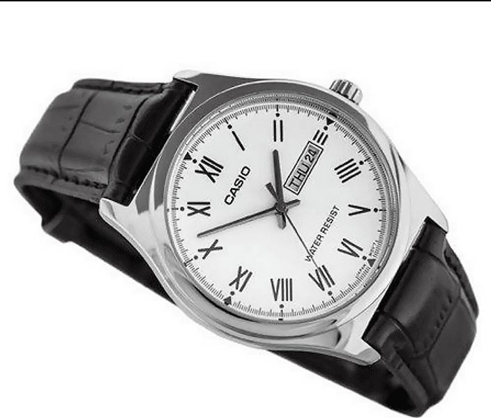 Orologio Casio da polso per uomo, MTP-V006L-7B, quadrante bianco con segna data e giorno, cinturino in pelle nero in Orologi da polso Loweconomy - Marineo, commercioVirtuoso.it