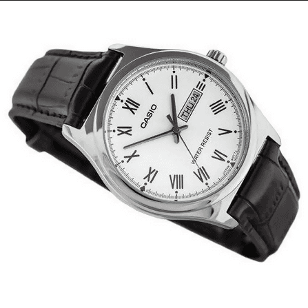 Orologio Casio da polso per uomo, MTP-V006L-7B, quadrante bianco con segna data e giorno, cinturino in pelle nero in Orologi da polso Loweconomy - Marineo, commercioVirtuoso.it