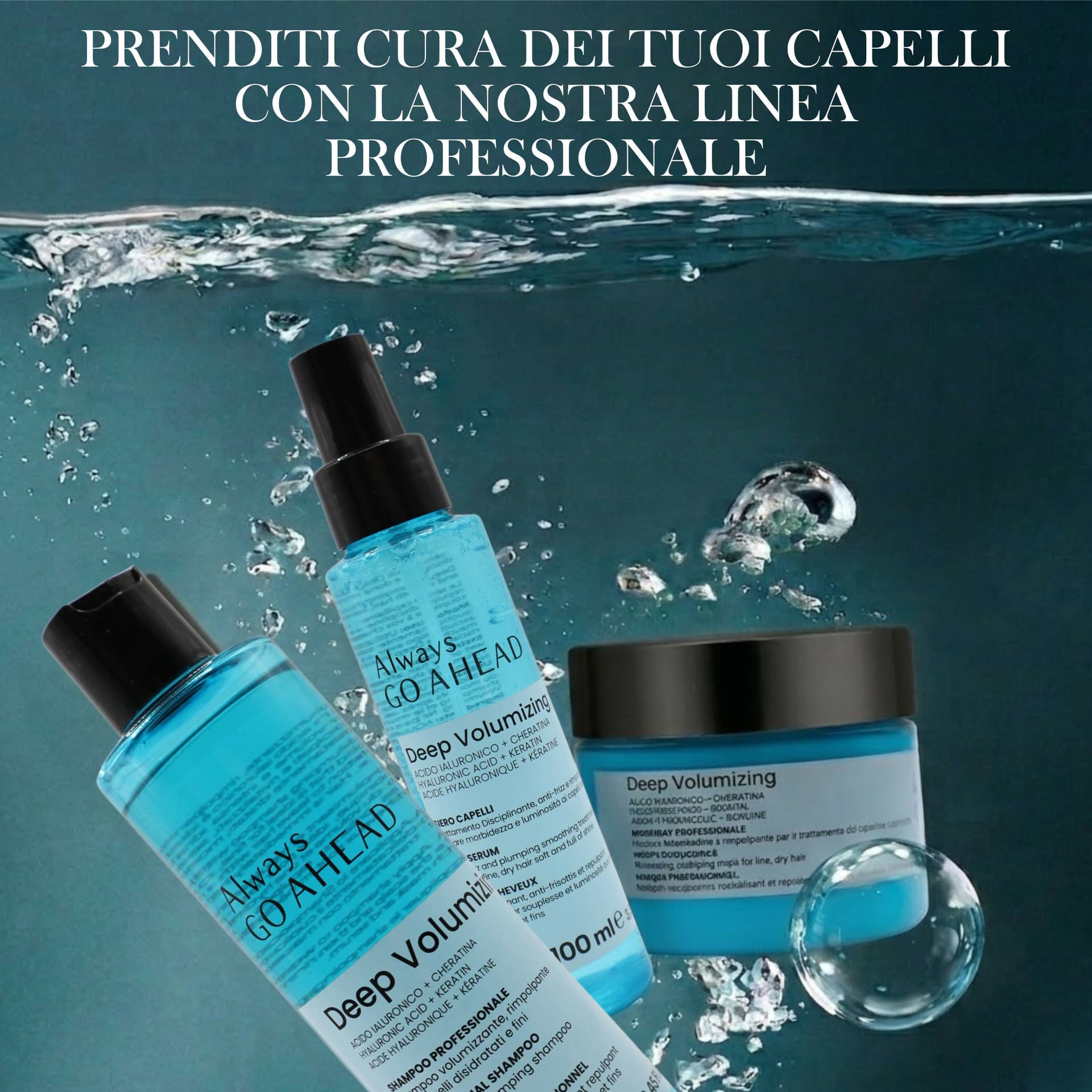 Kit Capelli Volumizzante Professionale Shamppo-Maschera 250ml Siero 100ml Acido Ialuronico e Cheratina - Always GO AHEAD in Set shampoo e balsamo BasketGuru Italia - Palermo, commercioVirtuoso.it