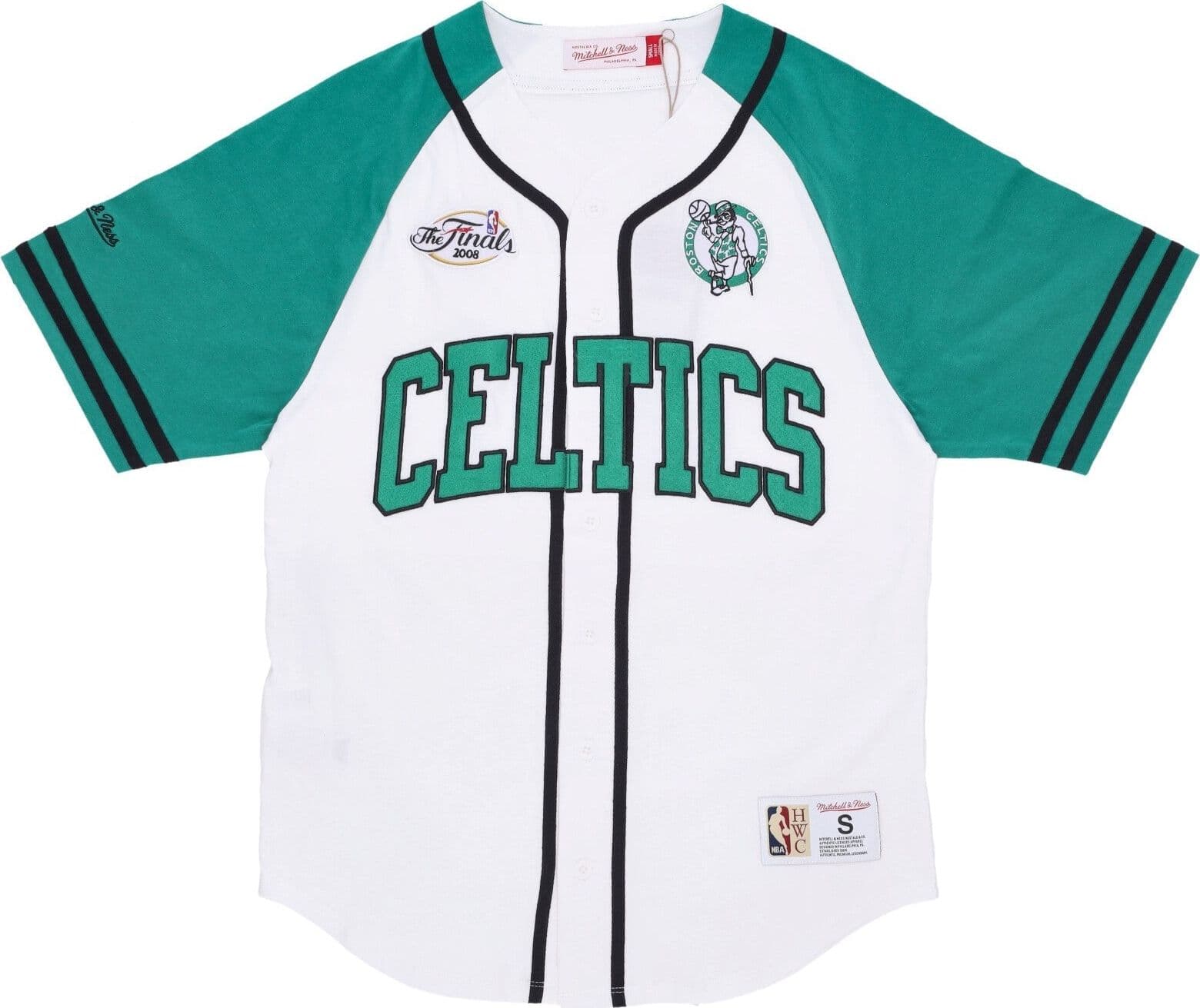 MITCHELL &amp; NESS Casacca Bottoni Uomo Nba Practice Day Button Front Jersey Hardwood Classics Boscel White
