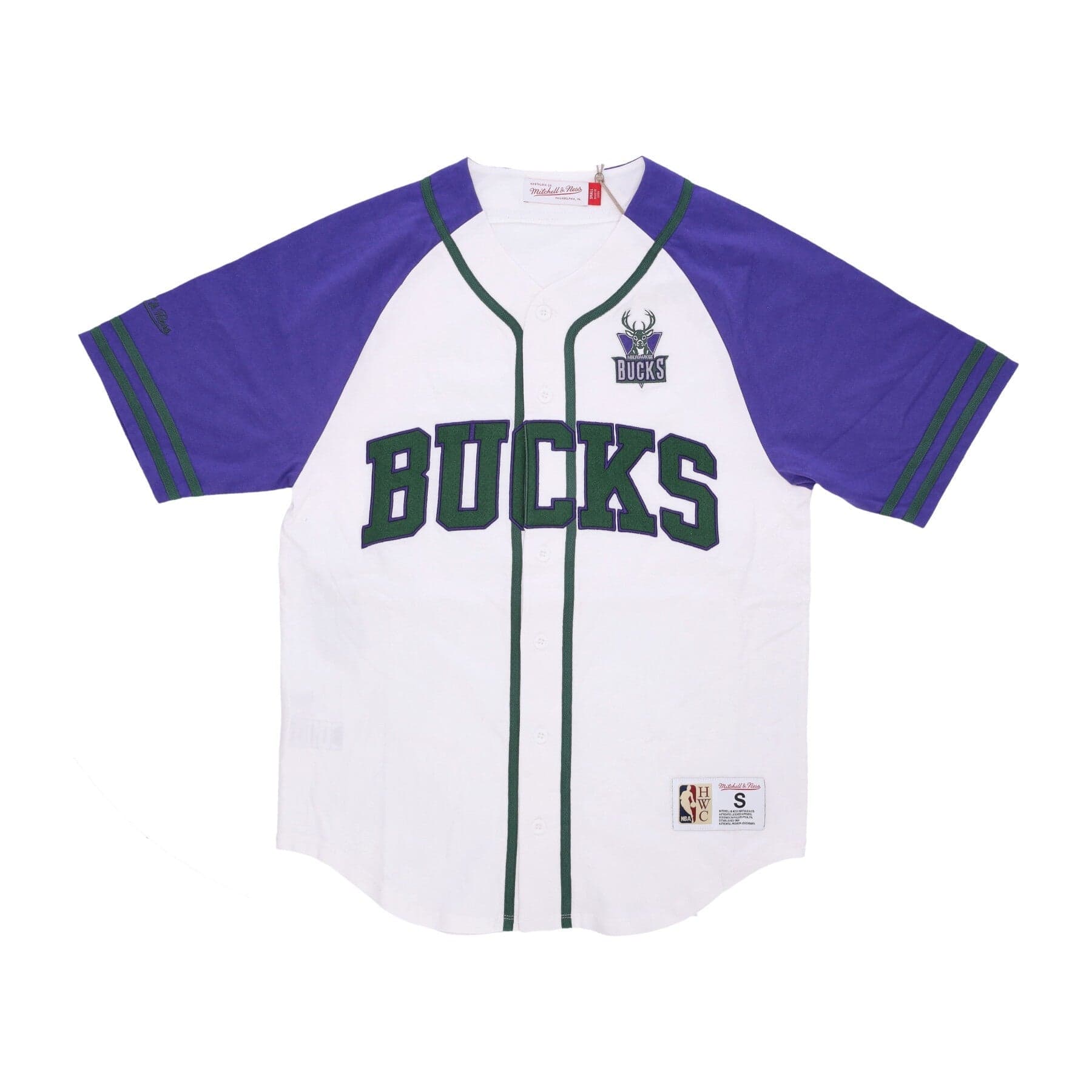 MITCHELL &amp; NESS Casacca Bottoni Uomo Nba Practice Day Button Front Jersey Hardwood Classics Milbuc White