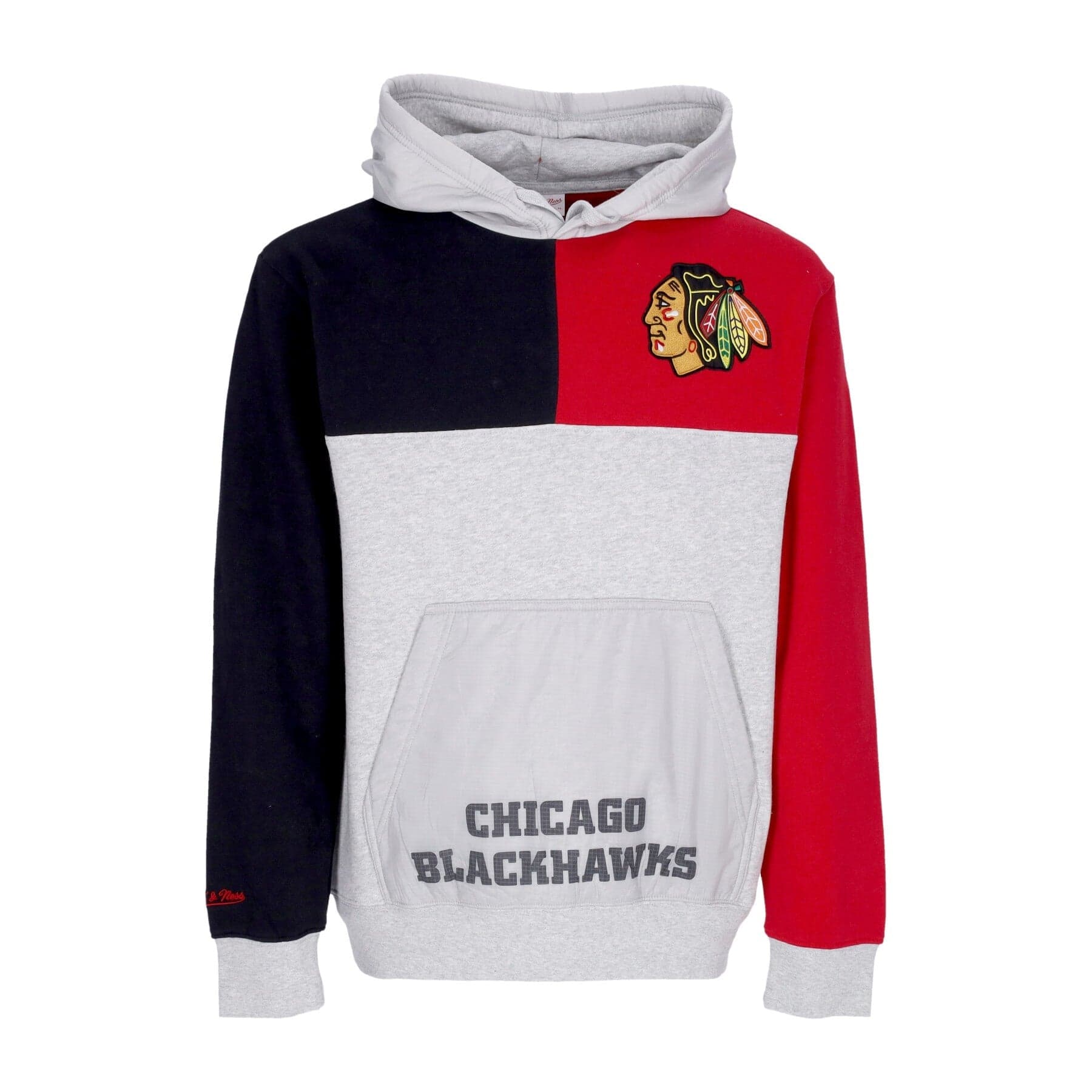 MITCHELL &amp; NESS Felpa Cappuccio Uomo Nhl Tie Breaker Fleece Hoodie Chibla Grey Heather/black