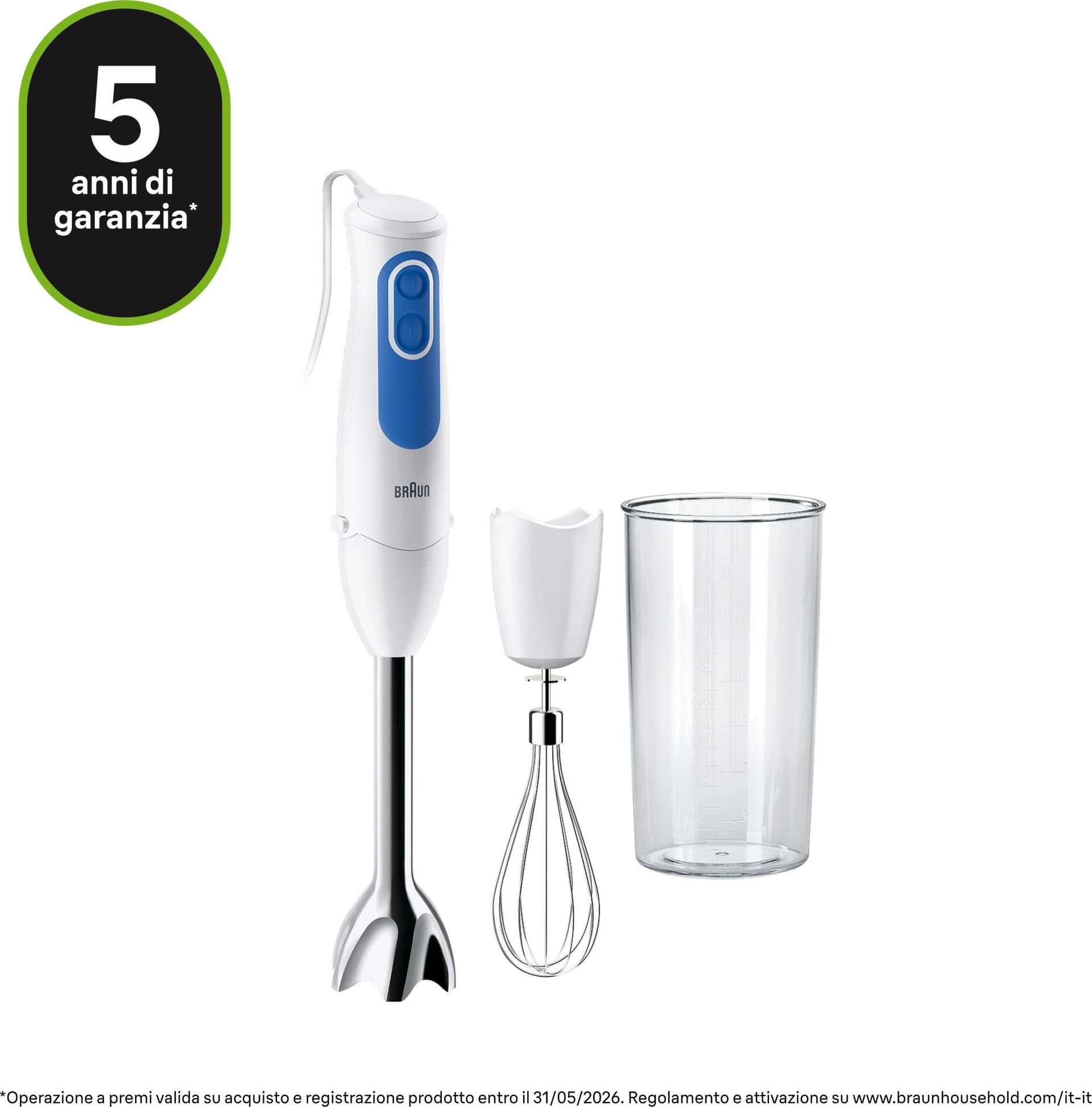 Braun Frullatore ad Immersione MQ3005WH 2 Velocità 700W Bianco/Blu in Frullatori ad immersione e minipimer Ecoprice.it - Avellino, commercioVirtuoso.it