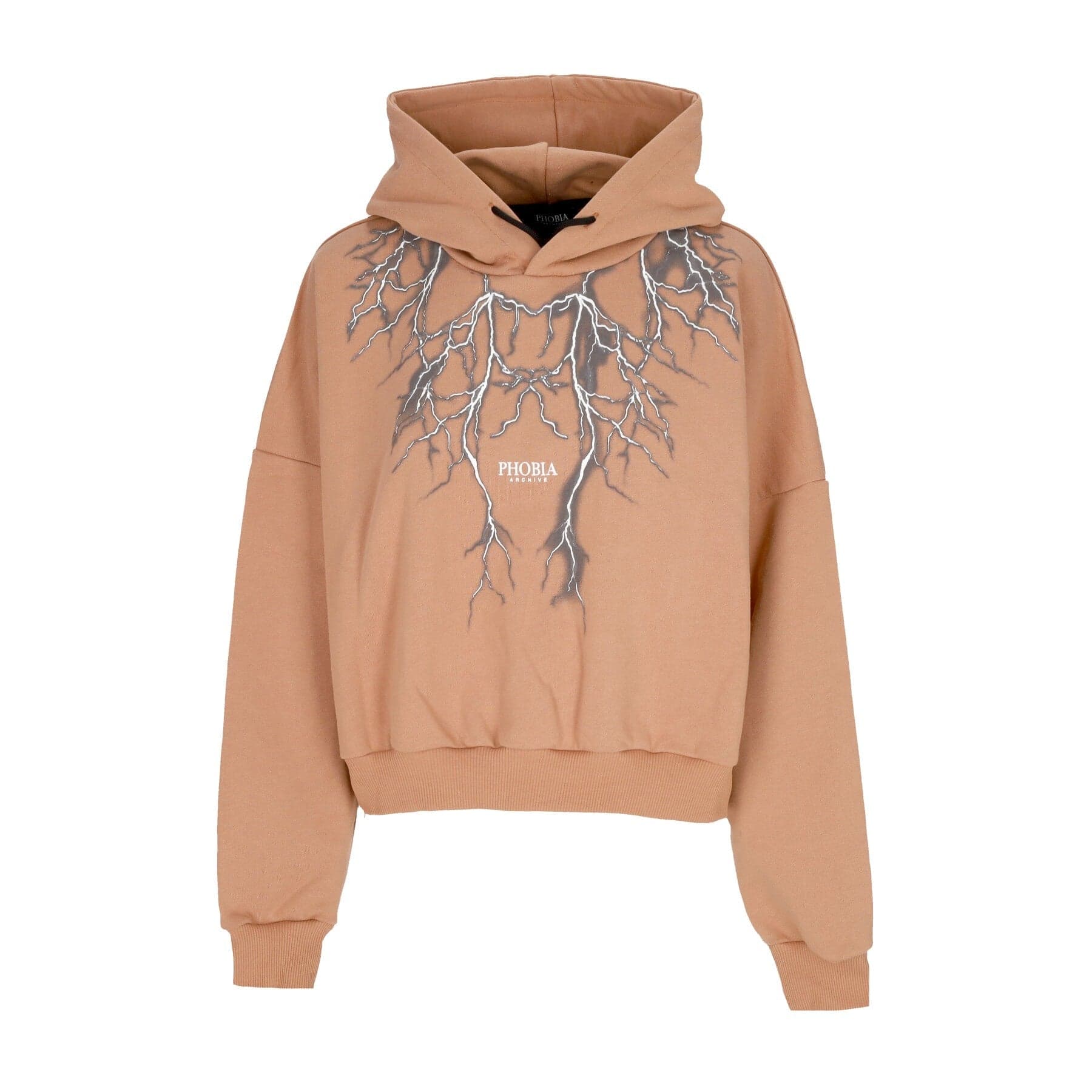PHOBIA Felpa Leggera Cappuccio Corta Donna Lightning Crop Hoodie Terracotta/grey