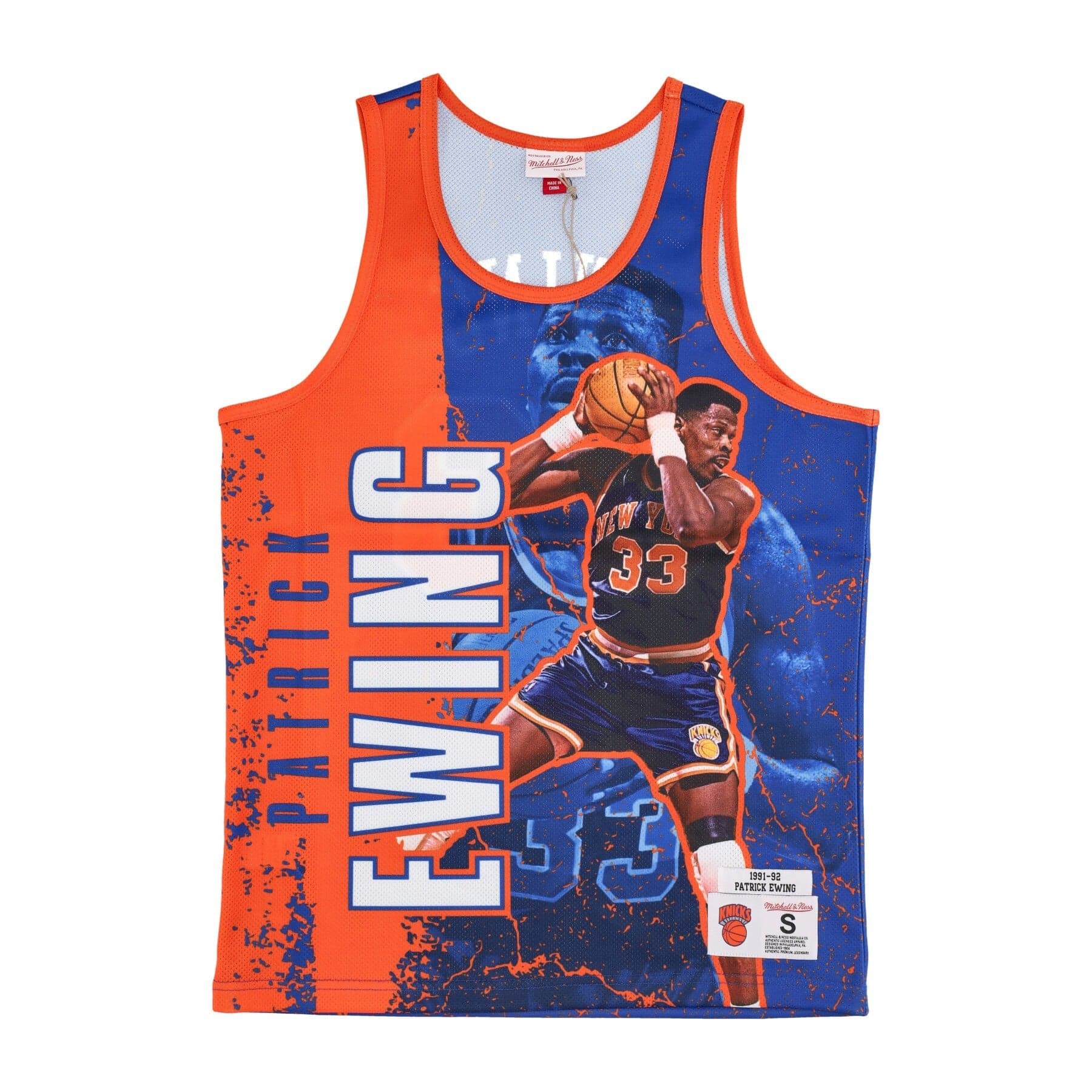 MITCHELL &amp; NESS Canotta Tipo Basket Uomo Nba Burst Mesh Tank No 33 Patrick Ewing Neykni Original Team Colors