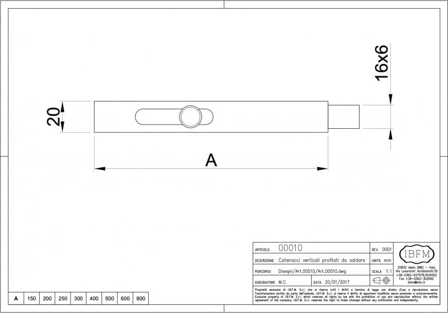 Catenaccio chiavistello da 10X20X200mm verticale a saldare zincato in Chiavistelli e catenacci Aloiserw.com - Altomonte, commercioVirtuoso.it