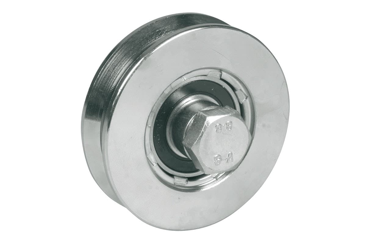 Ruota da 60mm in acciaio zincato per cancelli con 1 cuscinetto a sfera e gola a V