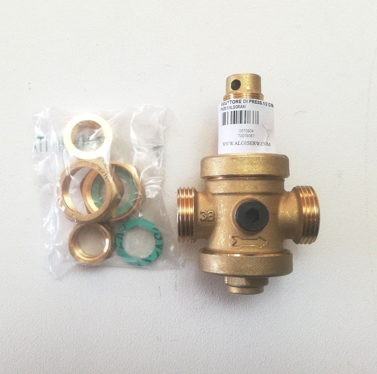 Malgorani 1/2" PN 25 riduttore di pressione per acqua e aria - con bocchettoni in Regolatori di pressione Aloiserw.com - Altomonte, commercioVirtuoso.it