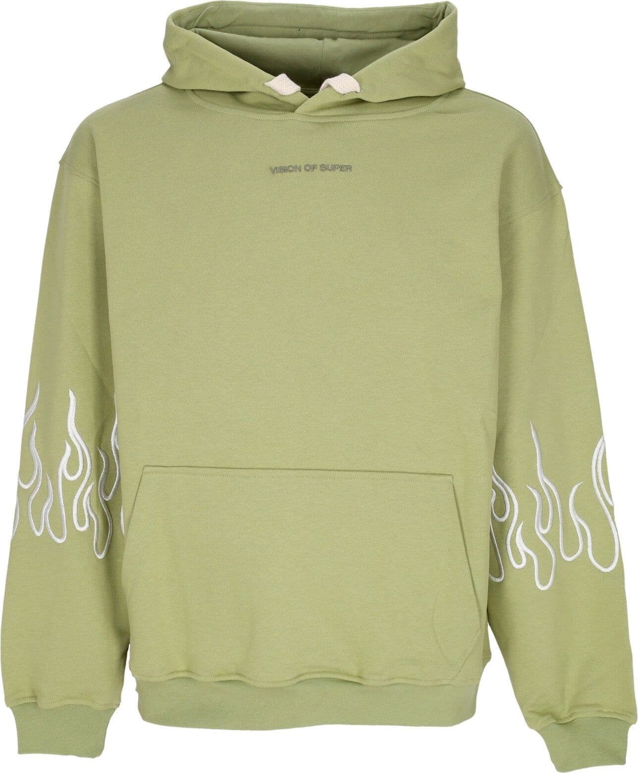 VISION OF SUPER Felpa Leggera Cappuccio Uomo Embroidery Flame Hoodie Green