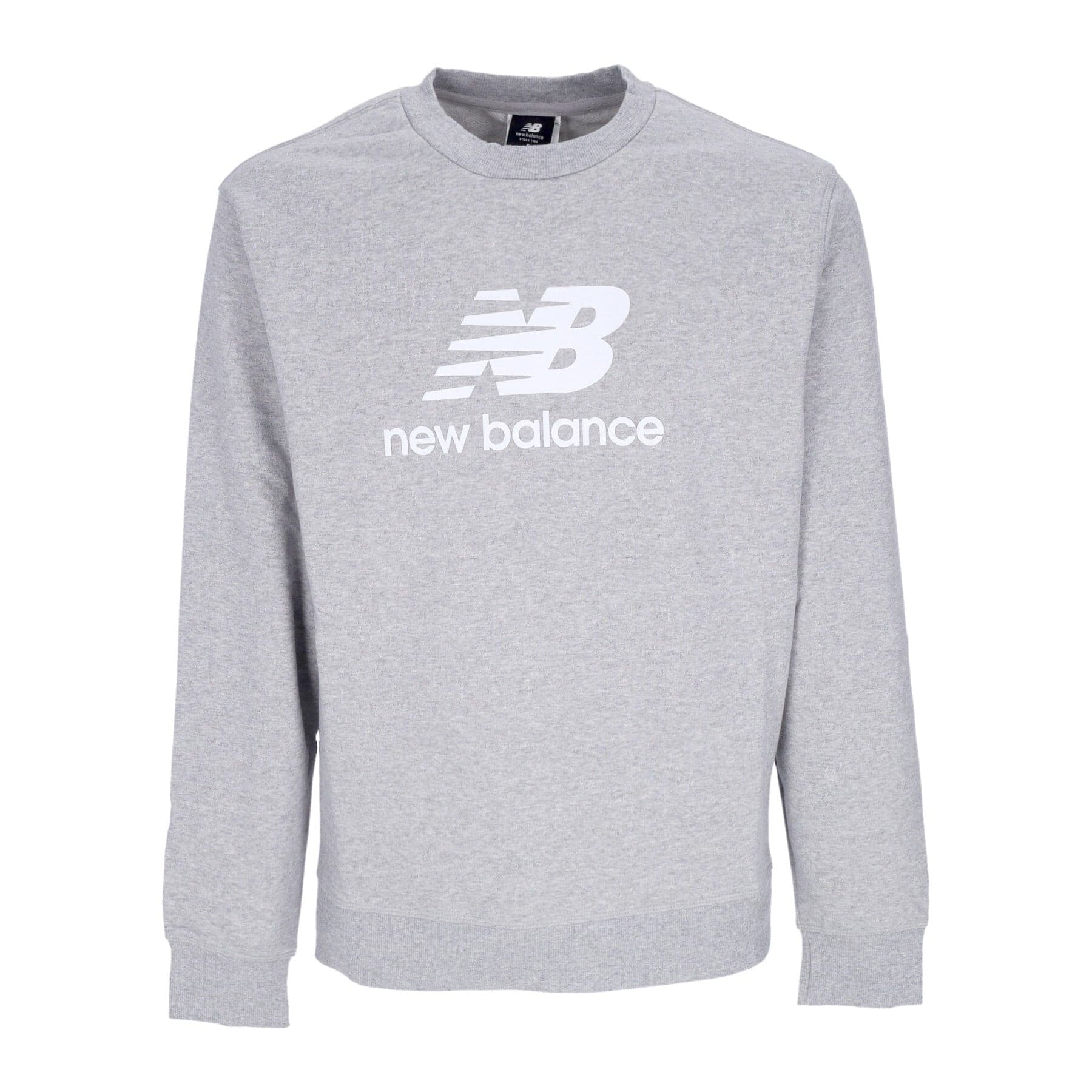 NEW BALANCE Felpa Leggera Girocollo Uomo Essentials Stacked Logo French Terry Crewneck Athletic Grey da uomo