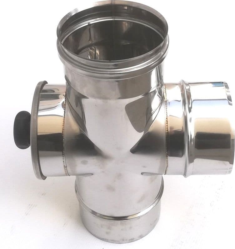 Raccordo a T da 180mm in acciaio inox croce con ispezione 5 decimi AISI 304