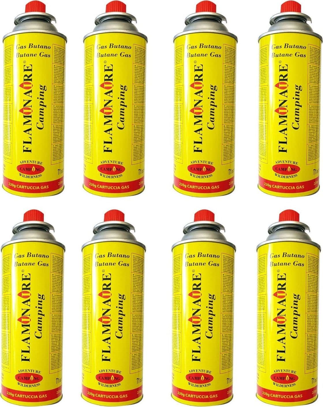 BOMBOLETTA DI GAS 220 GR PER FORNELLO A VALIGIA UNVERSALE 8 PEZZI