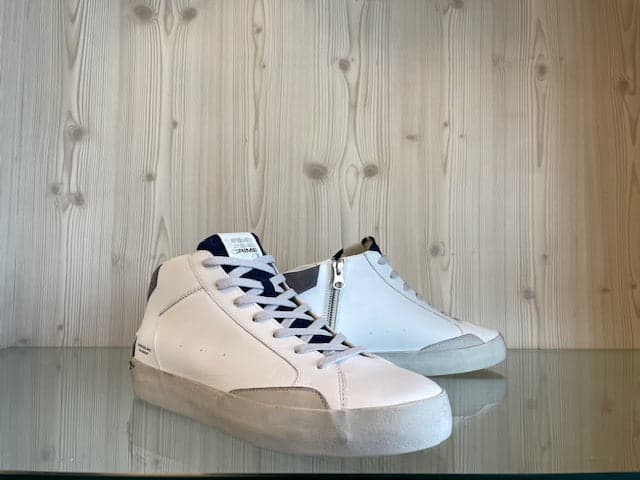 CRIME LONDON Sneaker Uomo Distressed Mid White Blu in Sneaker casual Calzature Durello - Agna, commercioVirtuoso.it