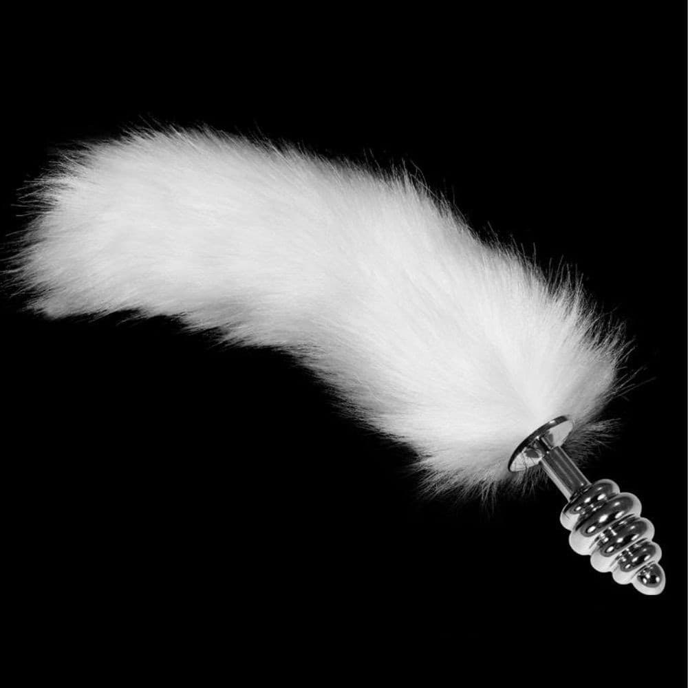Butt plug anale in metallo con coda di volpe bianca - 2