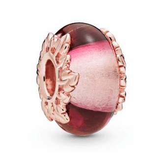 Pandora - Charm Vetro di Murano Rosa e Foglie