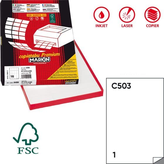 Etichetta adesiva C/503 bianca 100fg A4 210x297mm (1et/fg Markin