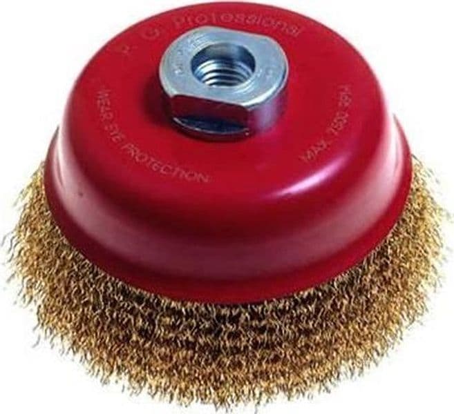 SPAZZOLE A TAZZA FILI ACCIAIO FRULLINO ø mm.100 foro filettato 14 MA FER 86219 in prodotto EuroStore07 - Alatri, commercioVirtuoso.it