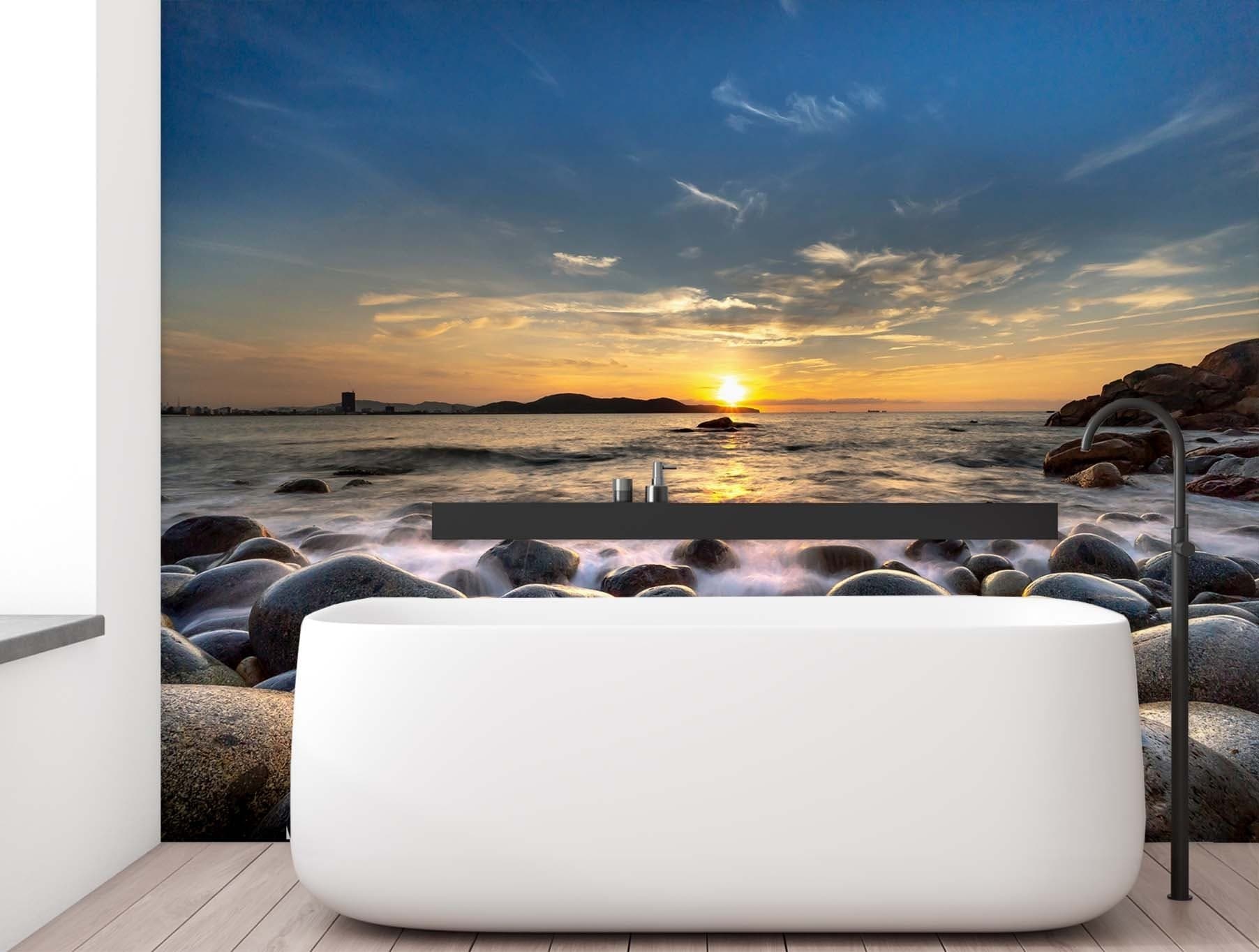 Carta Da Parati, Pietre del lago al tramonto in Carta da parati Collezione Casa - Trebisacce, commercioVirtuoso.it
