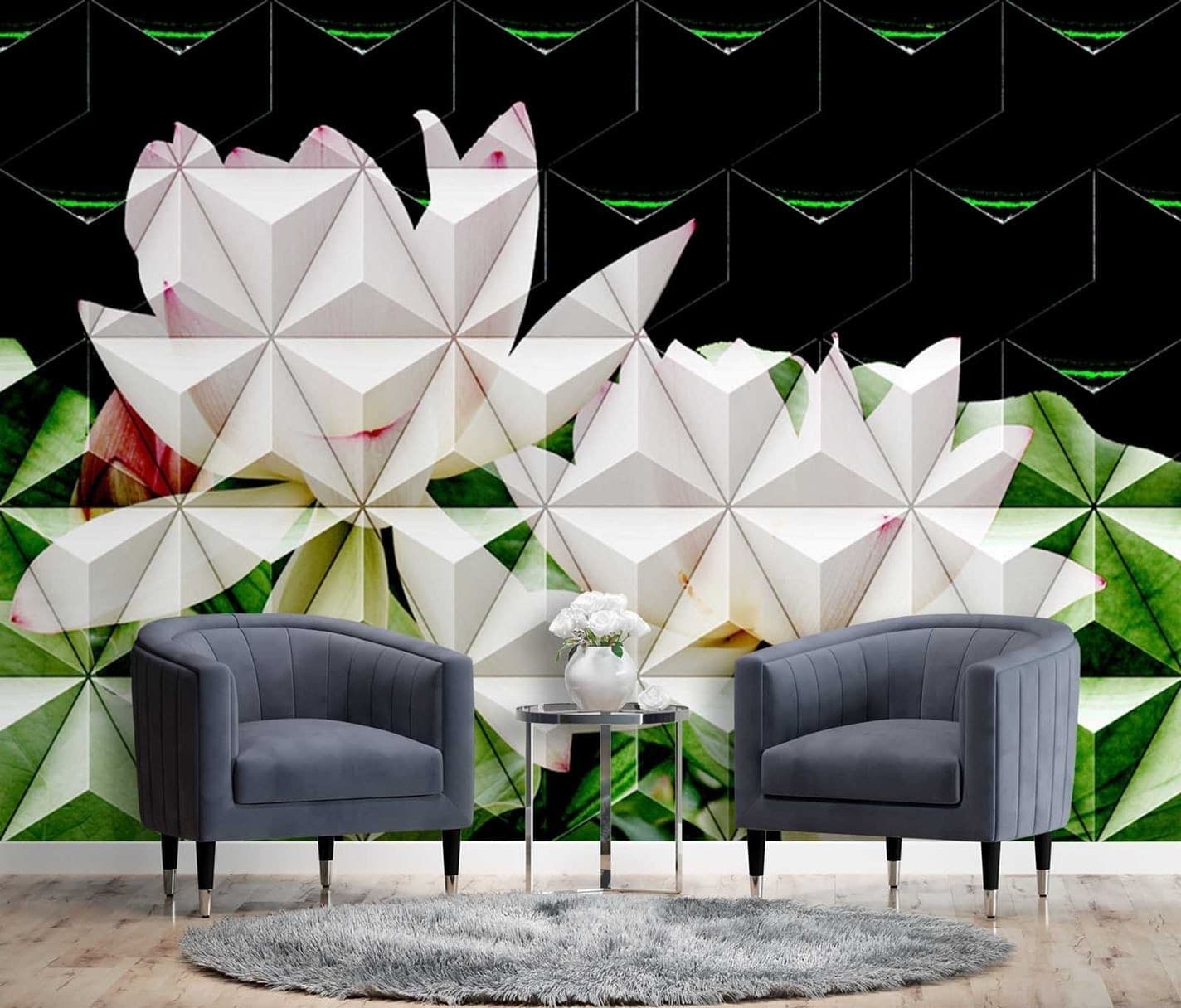 Carta Da Parati, Fiore di loto geometrico in Carta da parati Collezione Casa - Trebisacce, commercioVirtuoso.it