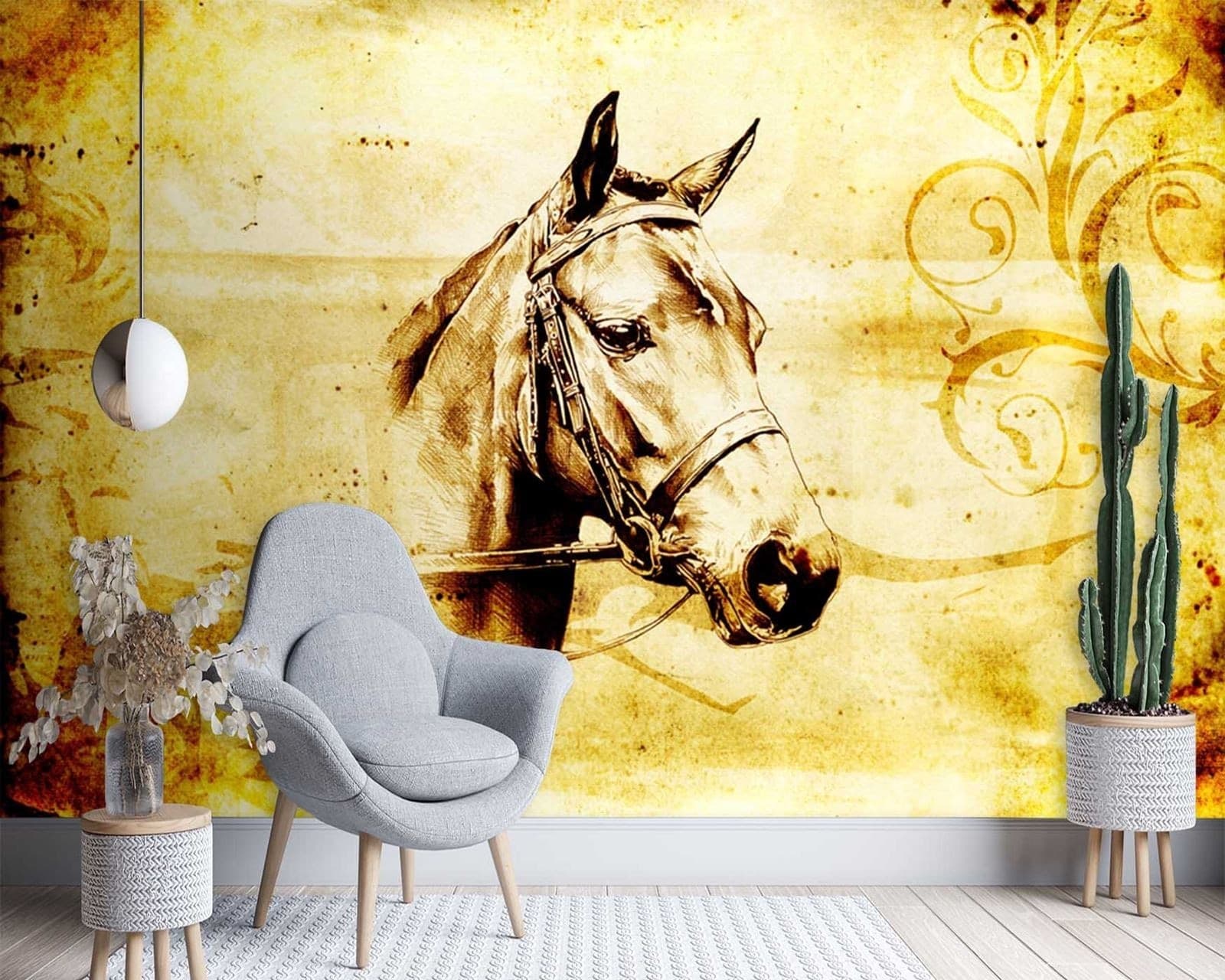 Carta Da Parati, Testa di cavallo retrò in Carta da parati Collezione Casa - Trebisacce, commercioVirtuoso.it