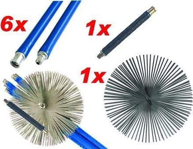 KIT SPAZZACAMINO CON SNODO E SCOVOLO cm.25 + 1 molla cm.25 6 aste cm.140 in prodotto EuroStore07 - Alatri, commercioVirtuoso.it