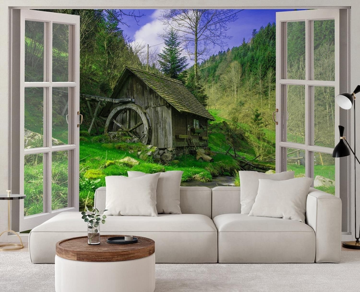 Carta Da Parati, Finestra Vista di una capanna nella foresta in Carta da parati Collezione Casa - Trebisacce, commercioVirtuoso.it
