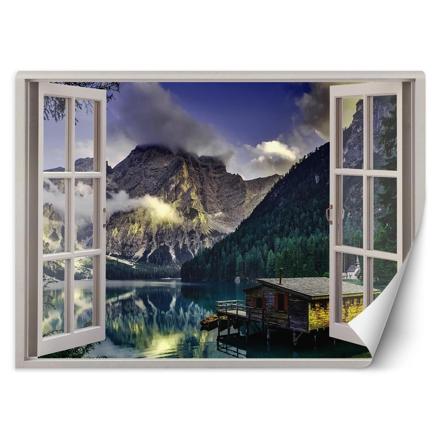 Carta Da Parati, Finestra vista lago in montagna natura