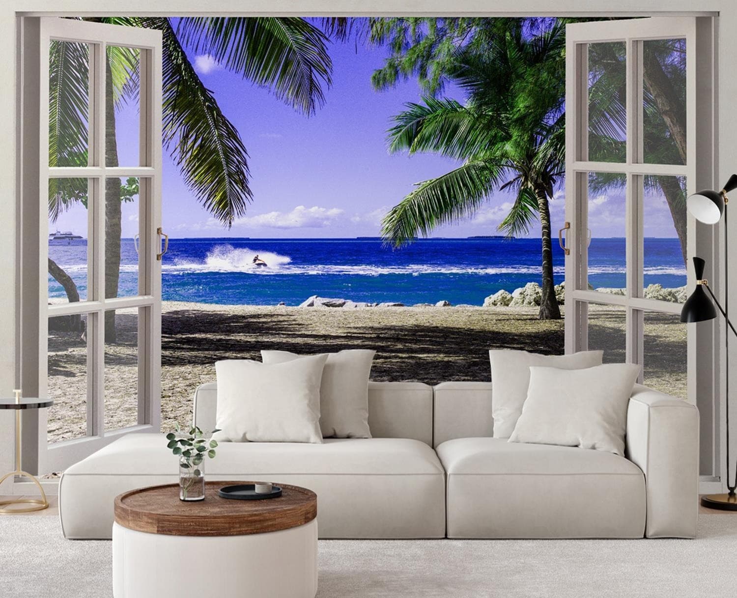 Carta Da Parati, Finestra con vista su una spiaggia tropicale in Carta da parati Collezione Casa - Trebisacce, commercioVirtuoso.it