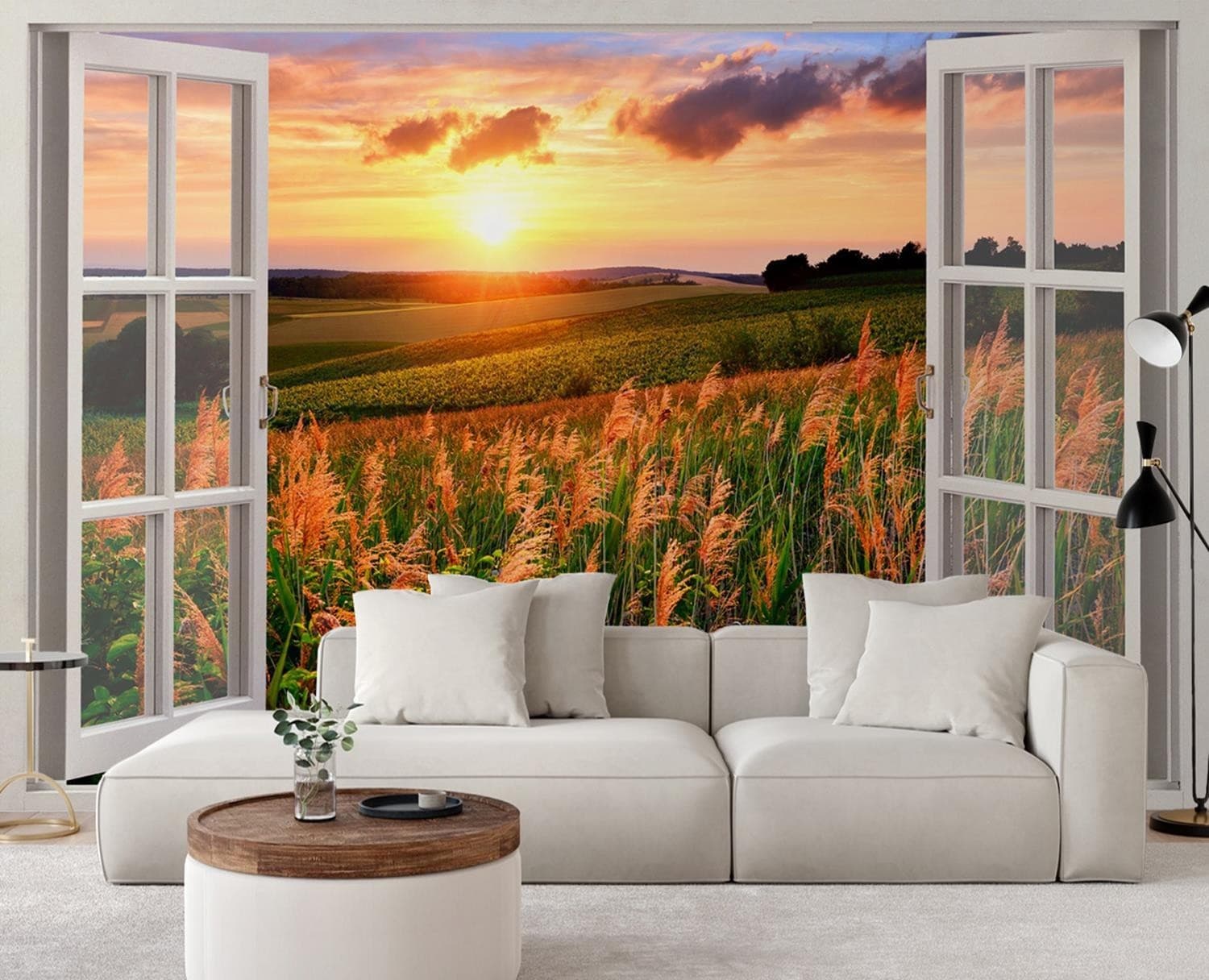 Carta Da Parati, Finestra Vista del tramonto su un prato in Carta da parati Collezione Casa - Trebisacce, commercioVirtuoso.it