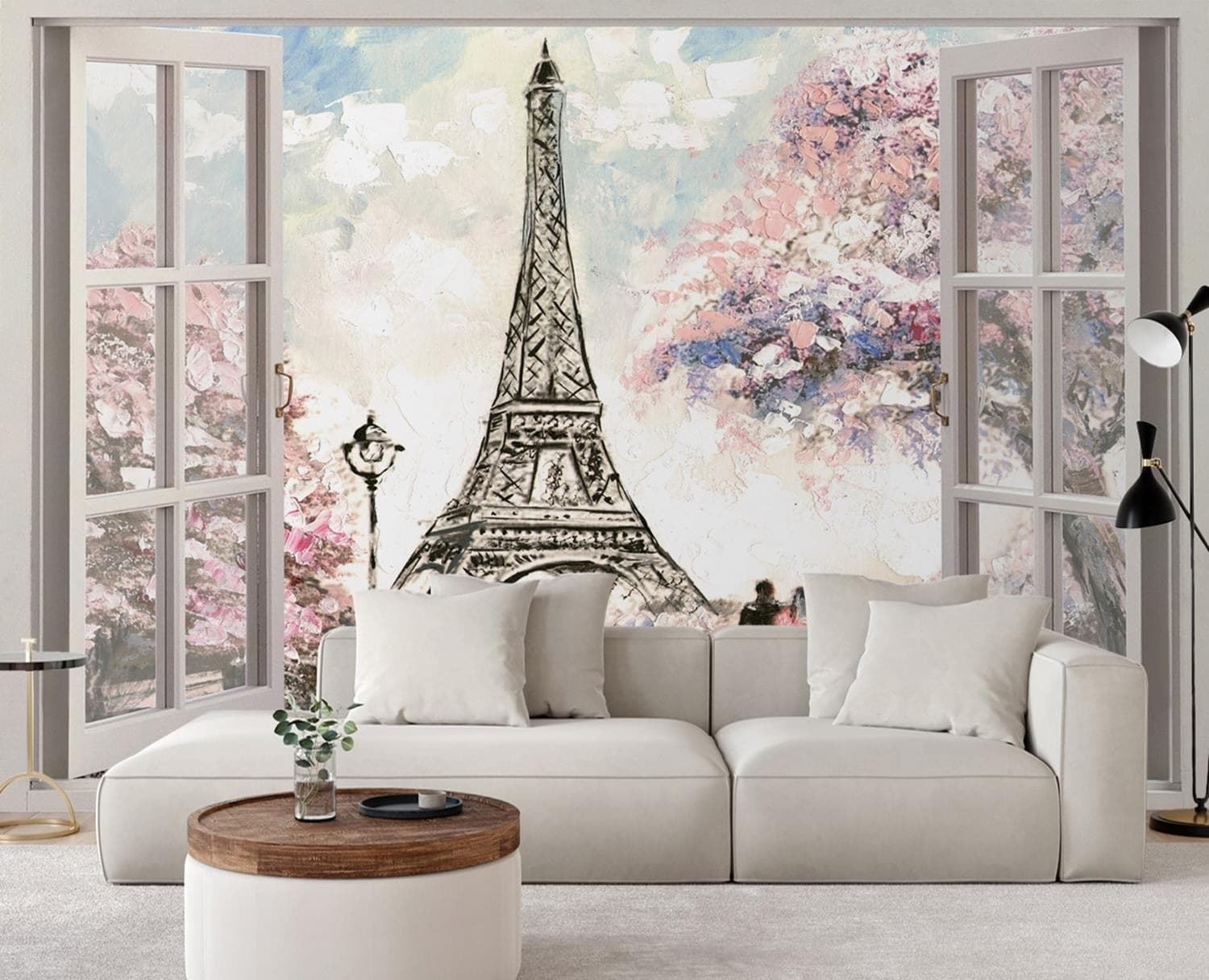 Carta Da Parati, Vista finestra Torre Eiffel Parigi Francia in Carta da parati Collezione Casa - Trebisacce, commercioVirtuoso.it