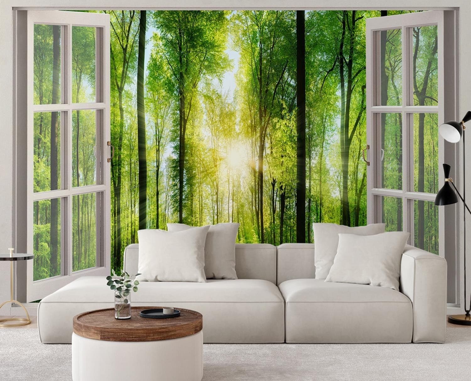 Carta Da Parati, Vista finestra raggi di sole nella foresta in Carta da parati Collezione Casa - Trebisacce, commercioVirtuoso.it