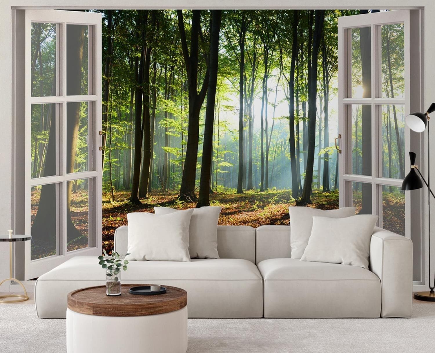 Carta Da Parati, Finestra vista mattina nella foresta in Carta da parati Collezione Casa - Trebisacce, commercioVirtuoso.it