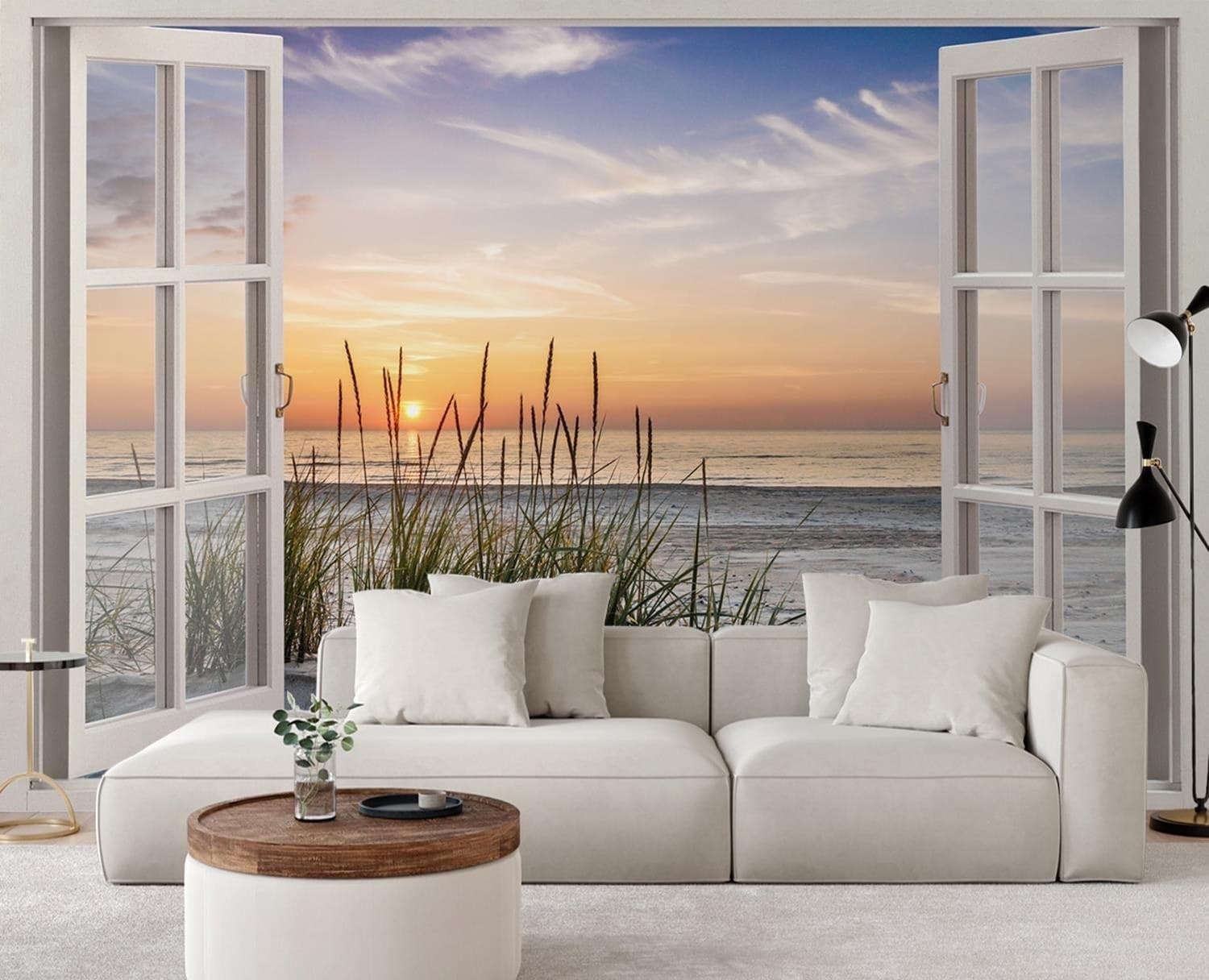 Carta Da Parati, Vista finestra tramonto sulla spiaggia in Carta da parati Collezione Casa - Trebisacce, commercioVirtuoso.it