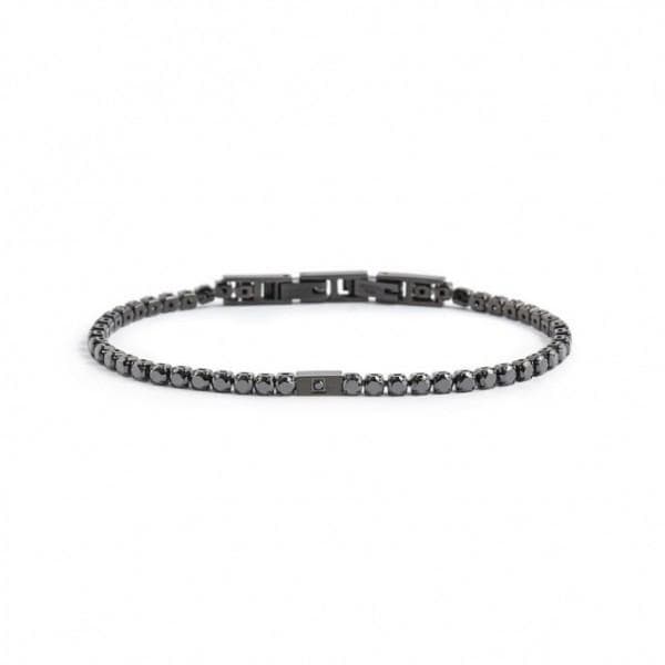 Marlù - BRACCIALE TENNIS CRISTALLI NERI 3MM E PLACCA CON CRISTALLO NERO PVD NERO
