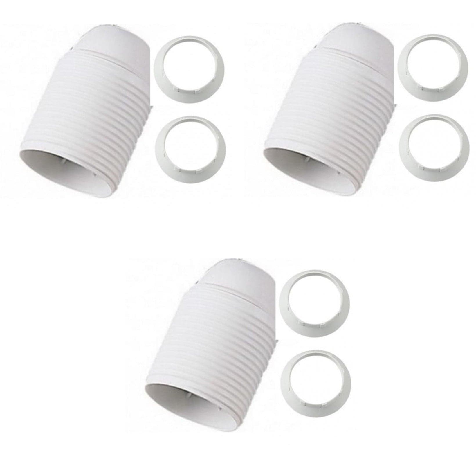PORTALAMPADA E 27 BIANCO FILETTATO + 2 GHIERE IN BAKELITE ATTACCO GRANDE 3 PZ in prodotto EuroStore07 - Alatri, commercioVirtuoso.it