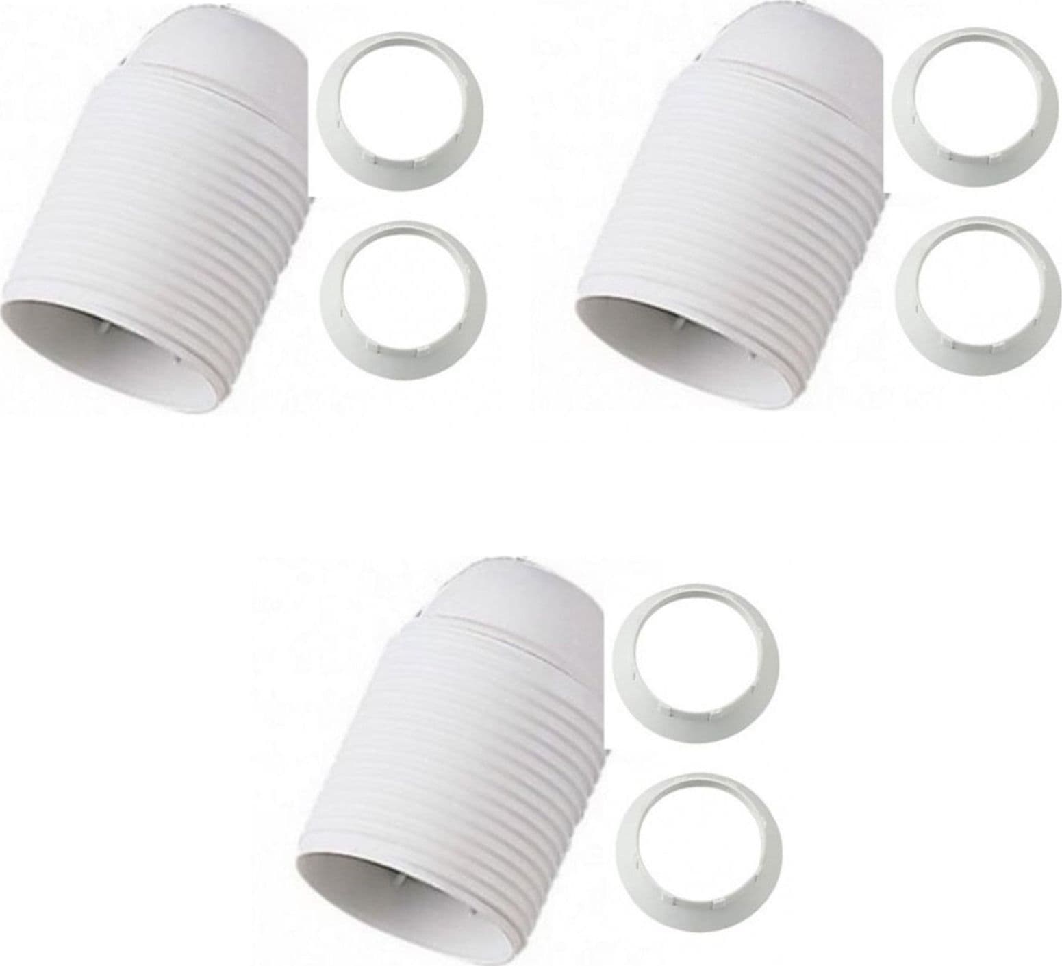 PORTALAMPADA E 27 BIANCO FILETTATO + 2 GHIERE IN BAKELITE ATTACCO GRANDE 3 PZ in prodotto EuroStore07 - Alatri, commercioVirtuoso.it