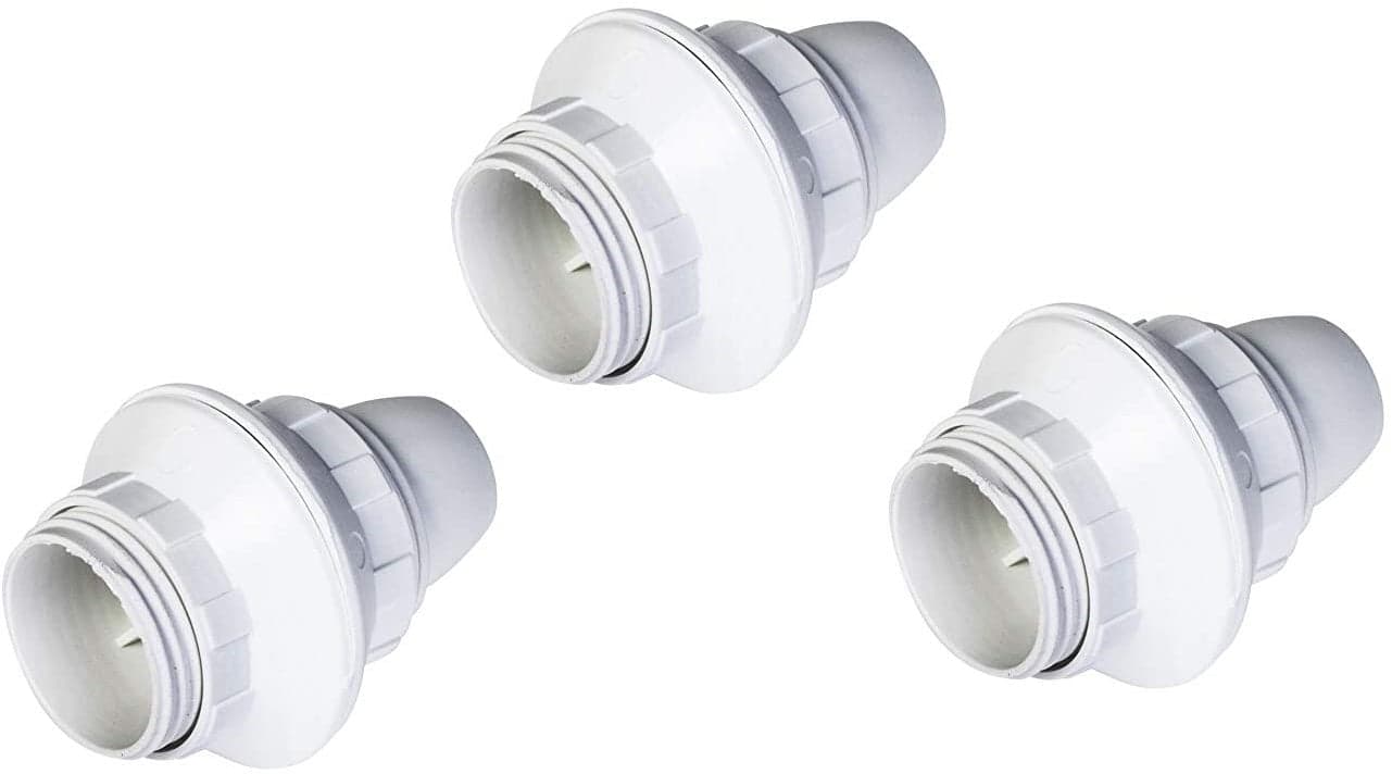 PORTALAMPADA E 14 BIANCO FILETTATO + 2 GHIERE IN BAKELITE PASSO PICCOLO - PZ 3 in prodotto EuroStore07 - Alatri, commercioVirtuoso.it