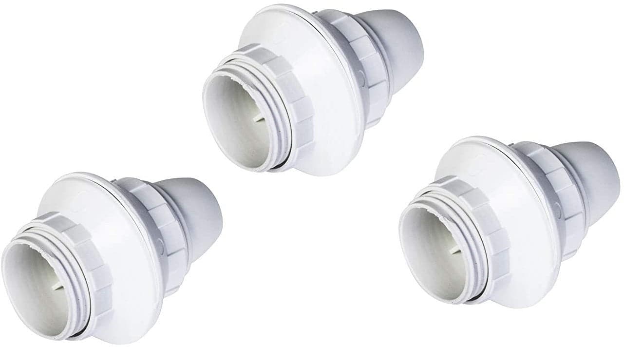 PORTALAMPADA E 14 BIANCO FILETTATO + 2 GHIERE IN BAKELITE PASSO PICCOLO - PZ 3 in prodotto EuroStore07 - Alatri, commercioVirtuoso.it