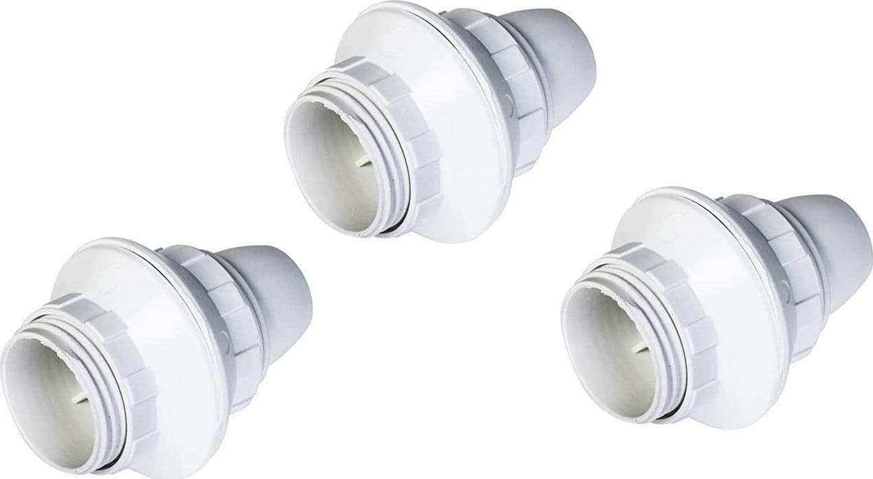 PORTALAMPADA E 14 BIANCO FILETTATO + 2 GHIERE IN BAKELITE PASSO PICCOLO - PZ 3 in prodotto EuroStore07 - Alatri, commercioVirtuoso.it