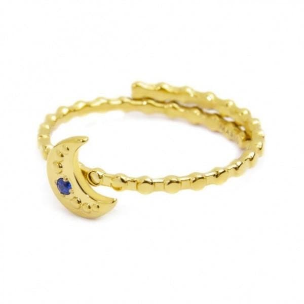 Marlù - ANELLO LUNA CON ZIRCONE BLU PVD ORO