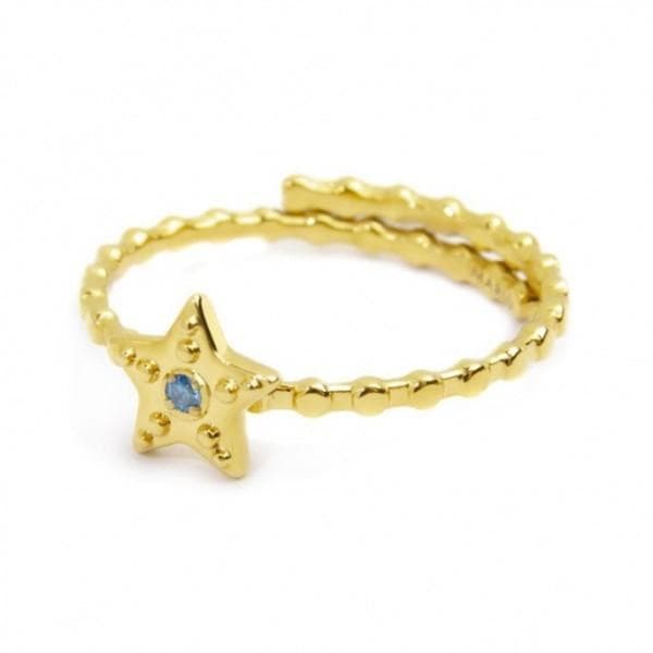 Marlù - ANELLO STELLA CON ZIRCONE AZZURRO PVD ORO