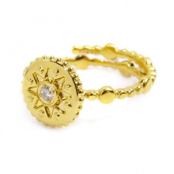 Marlù - ANELLO MEDAGLIETTA CON SOLE CON ZIRCONE BIANCO PVD ORO