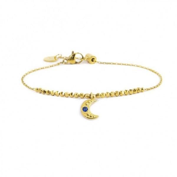Marlù - BRACCIALE LUNA PENDENTE CON CRISTALLO BLU E PVD ORO