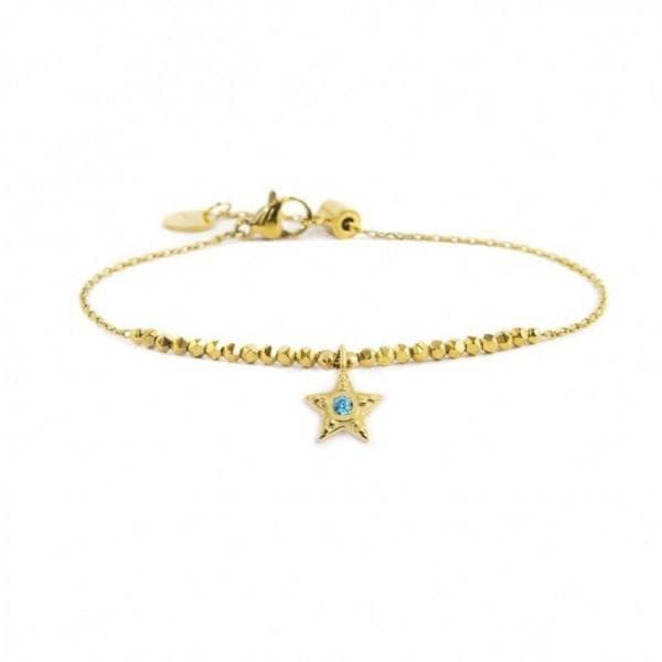 Marlù - BRACCIALE STELLA PENDENTE CON CRISTALLO AZZURRO ED EMATITE SFACCETTATA PVD ORO in Bracciali Alba Gioielli - Casoria, commercioVirtuoso.it
