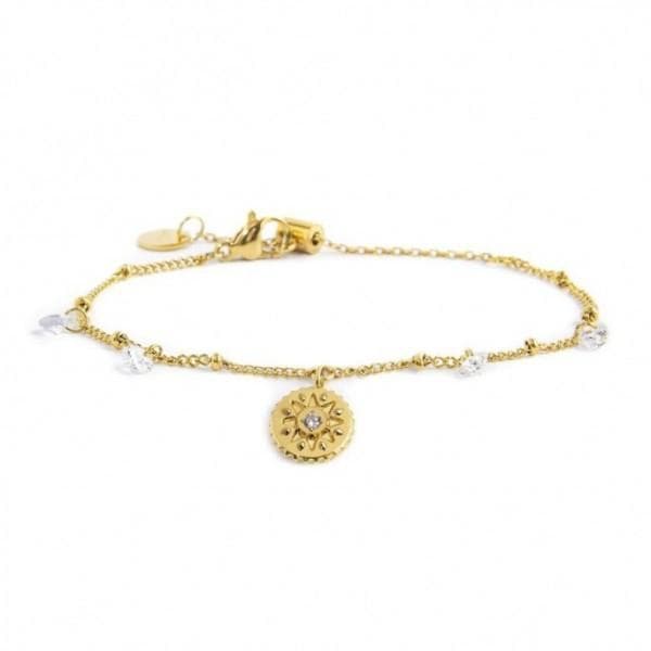 Marlù - BRACCIALE MEDAGLIETTA PENDENTE SOLE CON ZIRCONE E CRISTALLI BIANCHI PVD ORO