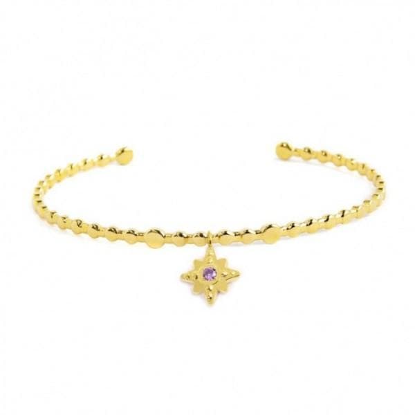 Marlù - BRACCIALE RIGIDO ROSA DEI VENTI PENDENTE CON ZIRCONE VIOLA PVD ORO