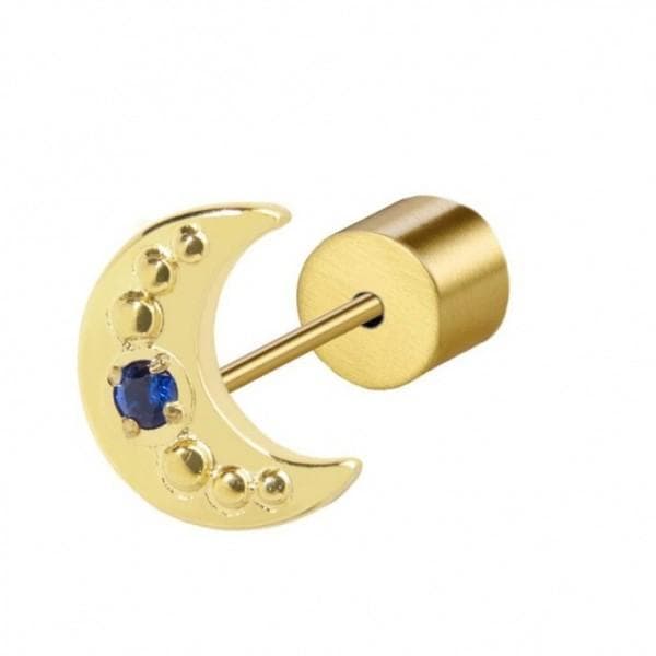 Marlù - ORECCHINO A LOBO LUNA CON ZIRCONE BLU PVD ORO in Orecchini Alba Gioielli - Casoria, commercioVirtuoso.it