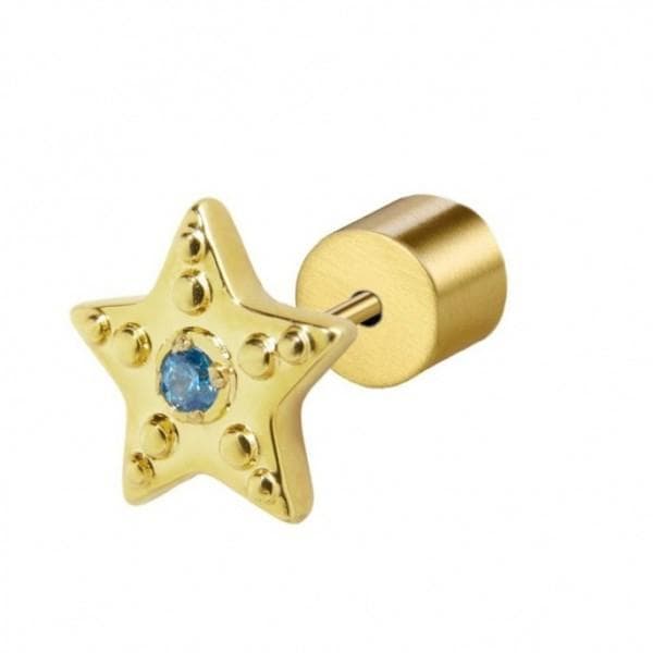 Marlù - ORECCHINO A LOBO STELLA CON ZIRCONE AZZURRO PVD ORO in Orecchini Alba Gioielli - Casoria, commercioVirtuoso.it