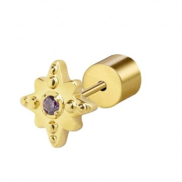 Marlù - ORECCHINO A LOBO ROSA DEI VENTI CON ZIRCONE VIOLA PVD ORO