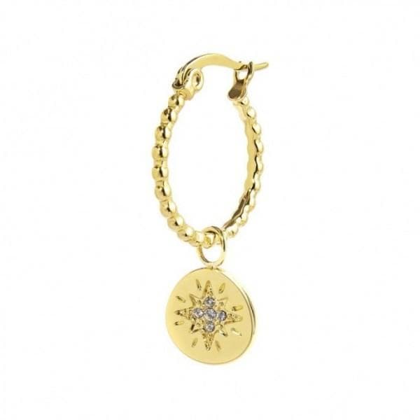 Marlù - ORECCHINO A CERCHIO MEDAGLIETTA PENDENTE CON ROSA DEI VENTI CON STRASS PVD ORO in Orecchini Alba Gioielli - Casoria, commercioVirtuoso.it